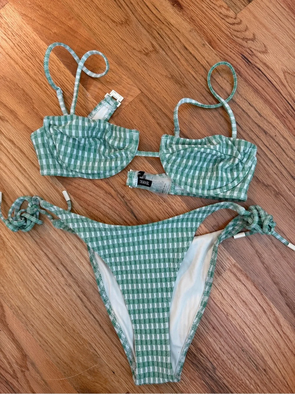 triangl swimwear Green Gingham Underwire Tie-Side Bikini